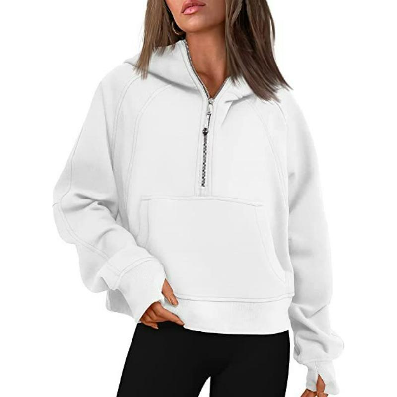Autumn and Winter Yoga Clothes Women's Sports Half-chain Hoodie Sweater Loose Short Plus Velvet