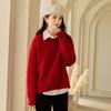 VICTORIA&VERA Women's Red Wool Blend Round Neck Knitted Sweater