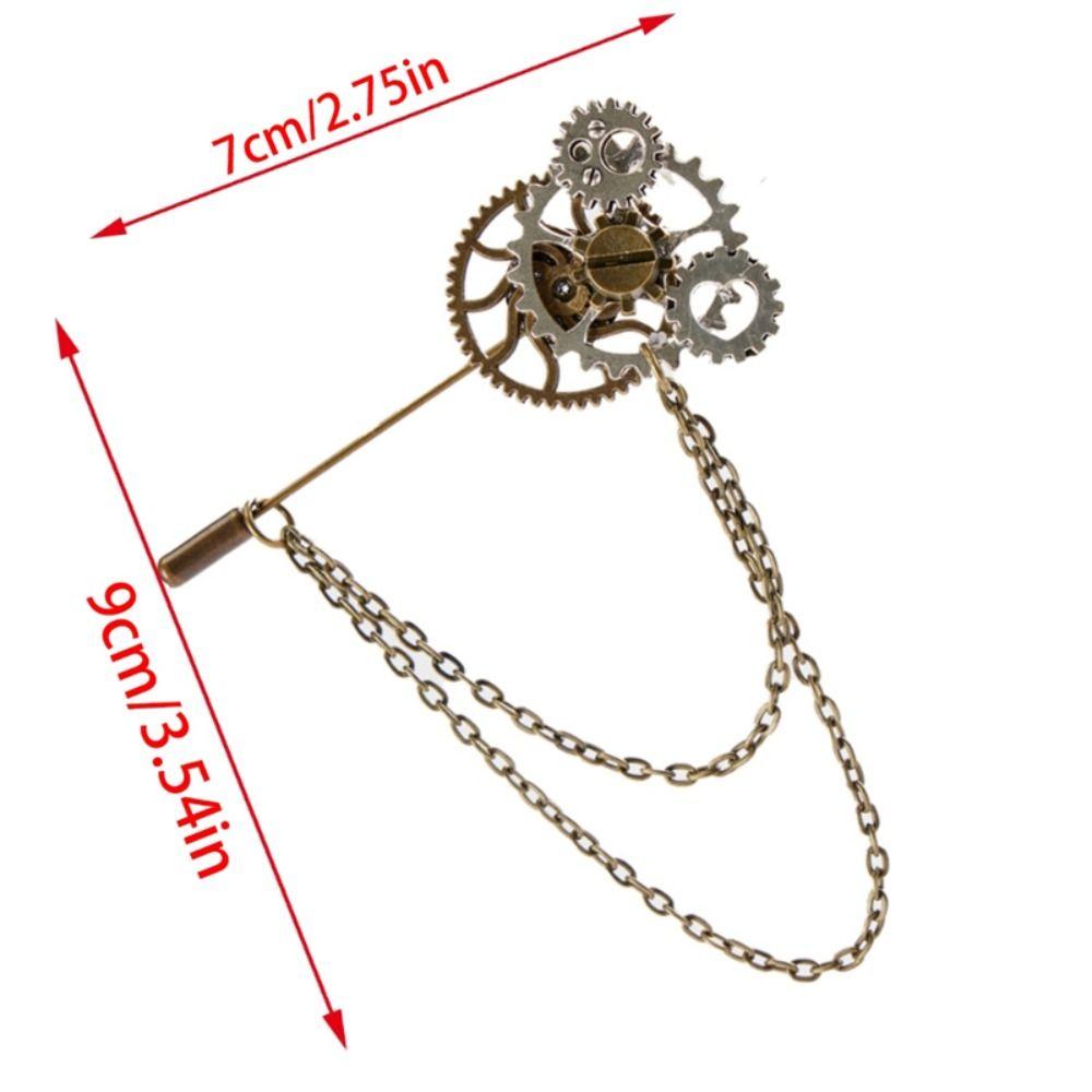 Metal Chain Steampunk Gear Lapel Pin Gothic Collar Pin Vintage Brooches  Shirt Decoration