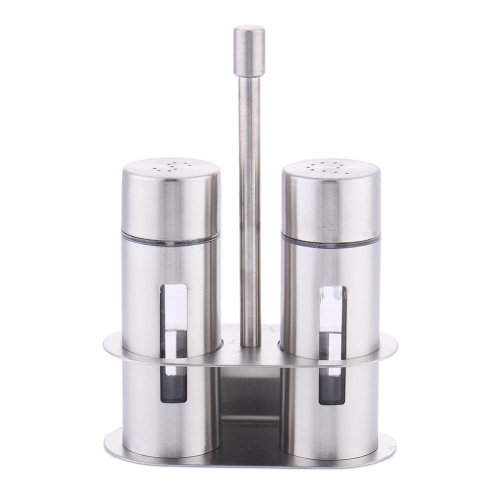 Castor Stainless Steel Salt Pepper Shaker Set Odor-Free Spice With Stand Condiment Box Cooking Seasoning Bottle Kitchen Tools