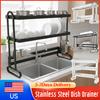 2/3 Layer Dish Drainer Stainless Steel Kitchen Dish Rack with Utensil Holder Large Capacity Anti-Slip Counter Organizer Accessor