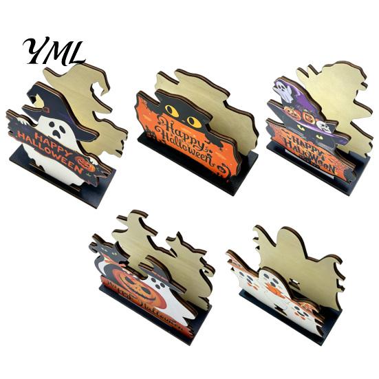 Holiday Party Dining Accessories Halloween Ghost/Cat Wooden Napkin Holder, Cute Paper Towel Decorative Autumn Theme Festive Decor Stand, Freestanding