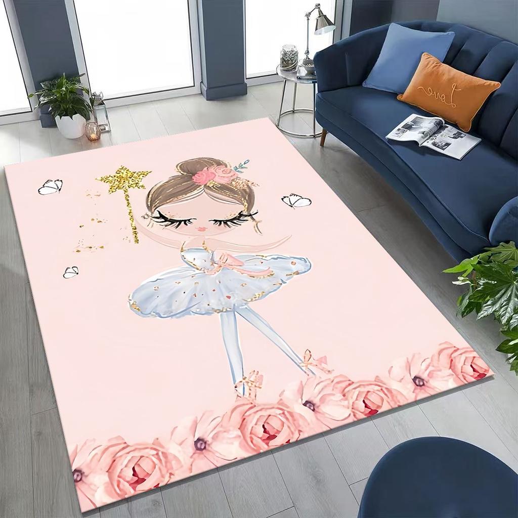 Elegant Ballet Dacing Girl Ballerina Cartoon Rug for Bedroom Living Room Sofa Home Doormat Decor,Large Kids Non-slip Floor Mat