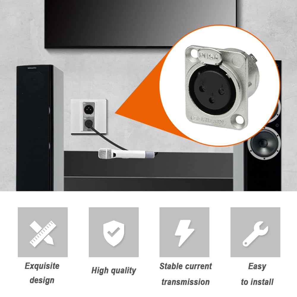 Adaptor audio Xiatiaosann XLR cu 3 pini, mufă XLR masculină cu 3 pini, adaptor de montare pe panou, mufă XLR feminină cu 3 pini, adaptor de montare pe panou pentru