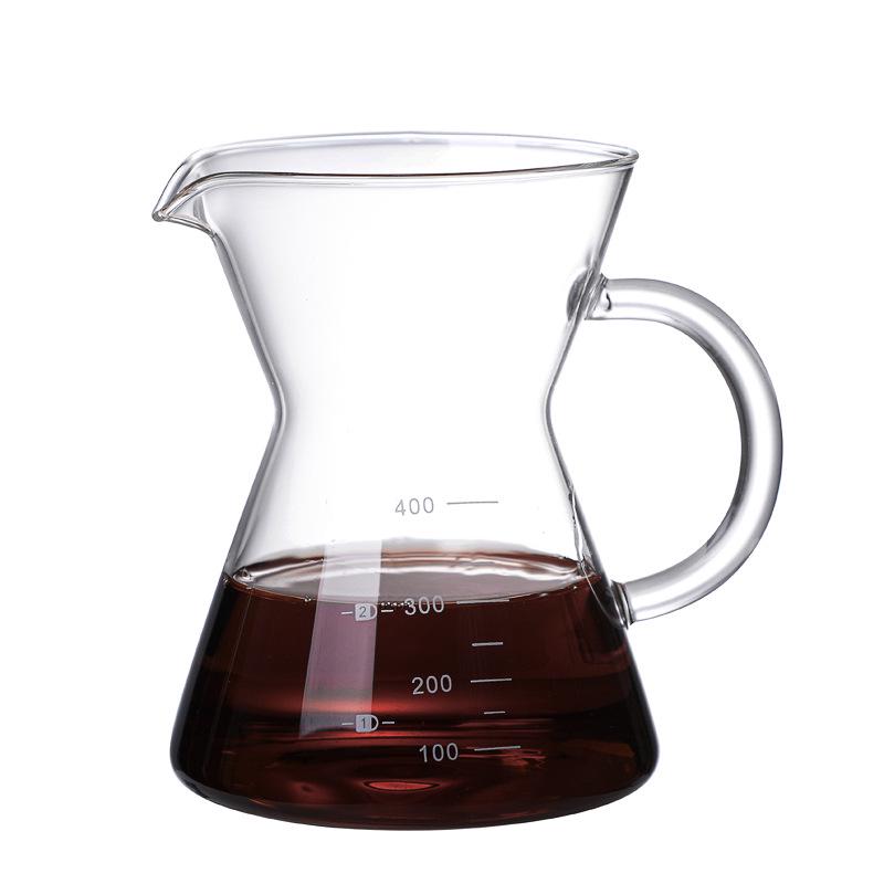 High-Heat Borosilicate Glass Coffee Pot with S-Handle and Mocha Measuring Scale