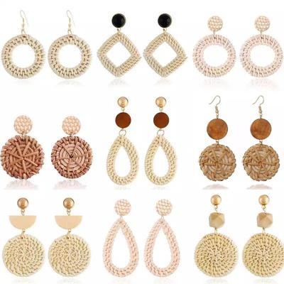 Rattan Earrings 2021 Trend Lightweight Geometric Statement Woven Bohemian Earring Handmade Straw Wicker Braid Hoop Drop Dangle