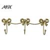 Metal Three Link Hook Iron Art Bow Triple Hook, Wall Mounted Decorative Hanger, French Relief Style Gold Organizer for Entryway Bathroom And