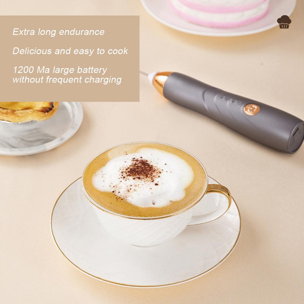 Rechargeable Handheld Foamer High Egg Speed Electric Milk Frother Foam Maker Mixer Coffee Drink Frothing Wand Grey