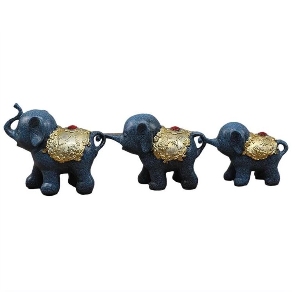 

3 шт./набор Смола Счастливый Слон Фигурка Ручная работа Скульптура Животного Настольное Украшение синий