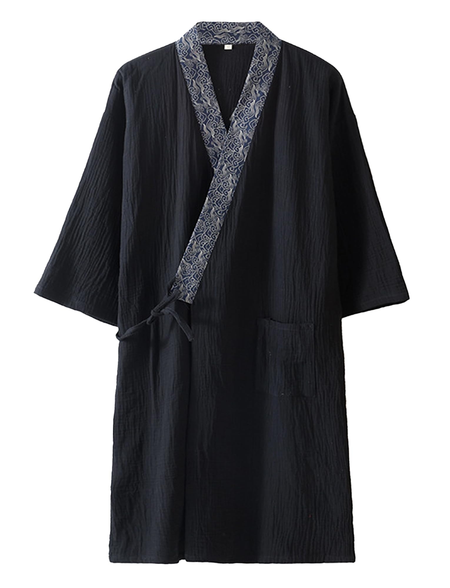 

Мягкая пижама из двойной марли, нежная к японскому переду после ванной L, 100% хлопок, халат, мужская, домашняя одежда, мягкая, для кожи, джинбей, ночная одежда чёрный