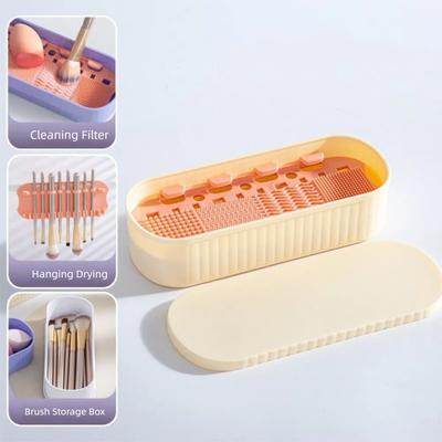 3-in-1 Makeup Brush Cleaning Box Drain Sponge Storage Powder Puff Washer Scrub Cup Multifunction Makeup Brush Cleaner Mat