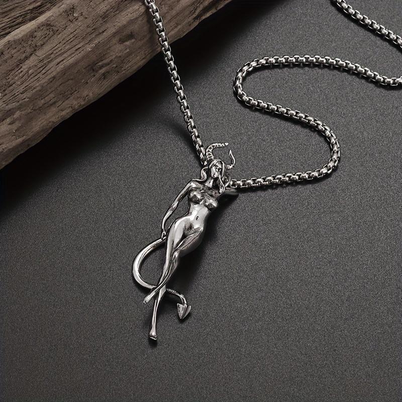 Fashion Creative Design Devil Goddess Pendant Necklace Men's Witch Motorcycle Pendant Necklace Charm Accessories Birthday Gift
