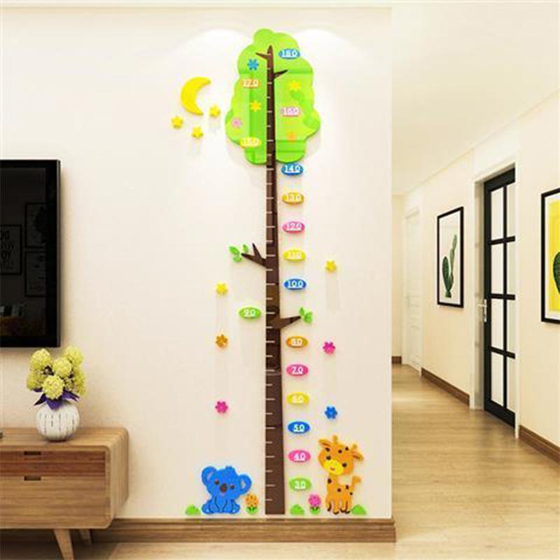 Adesivi per misurare l'altezza del bambino con motivo a cartoni animati stereo 3D, per la cameretta dei bambini, per la decorazione della parete dell'asilo, per la casa