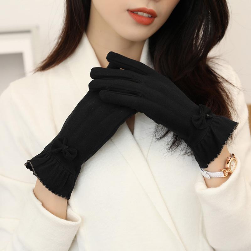 Gloves Winter Women Spring Autumn Modal Thin Cotton Stretch Cycling Windproof Warm Fleece Cold Proof
