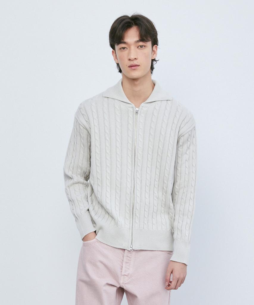 Knitted Cable Two-Way Zip-Up Cardigan Swiss