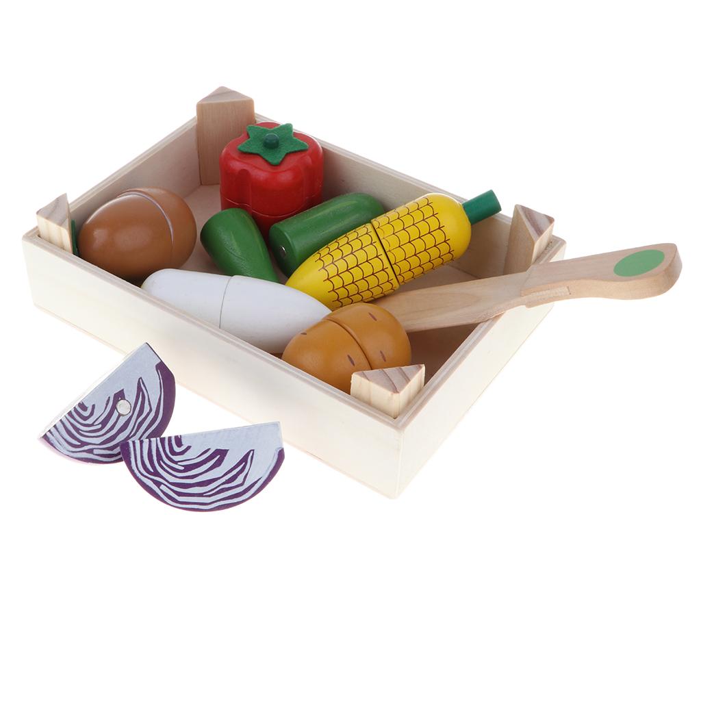 Magnetic Cutting Fruits Vegetables Kitchen Food Toy Wooden Playset Gift