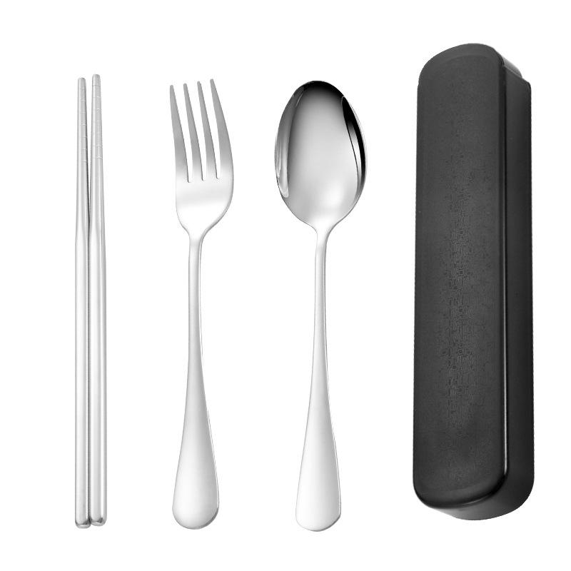 4Pcs/Set Portable Travel Tableware Set Stainless Steel Dinnerware With Box Kitchen Fork Spoon Dinner Set For Kid School Cutlery