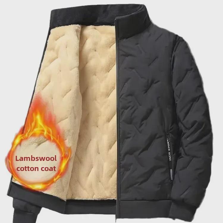 Men's Winter Stand Collar Jacket - Cotton Wool Blend, Velvet-Lined, Windproof, Warm & Casual Loose Fit