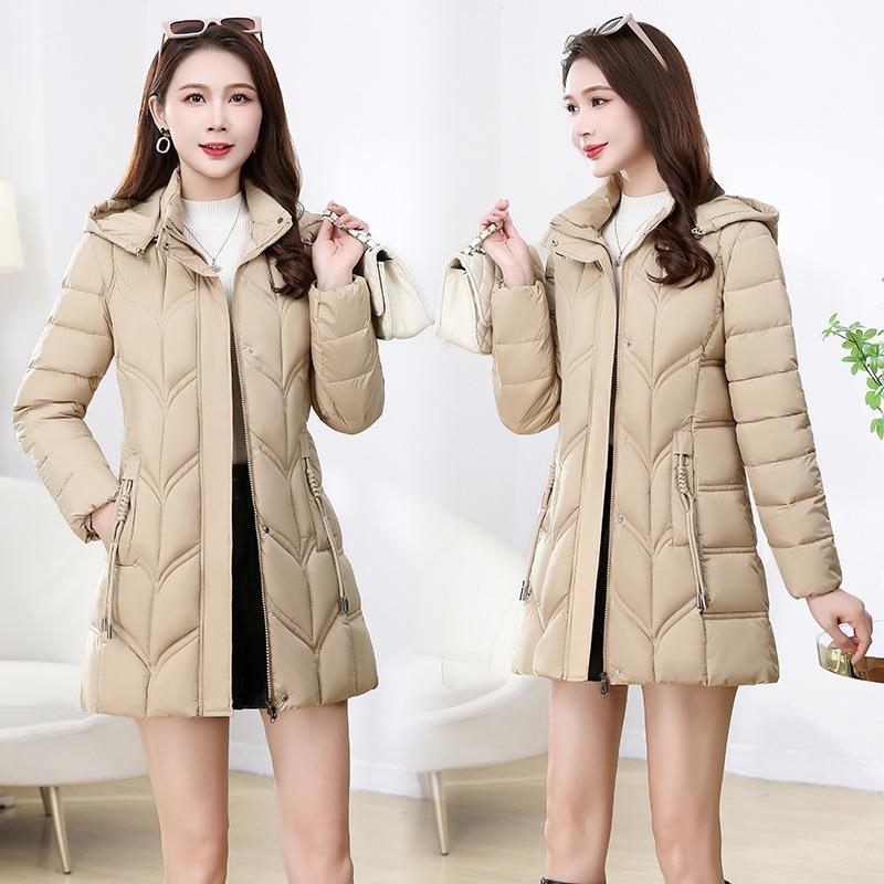 Cotton Clothes Women's Down Cotton Clothes Medium and Long New Fashion Slim Hooded Cotton Clothes Versatile Warm Women's Clothing