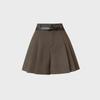 Women's High-Waist Brown Wool Pleated Shorts, Wide-Leg Casual Skirt Pants for Autumn/Winter 2024.