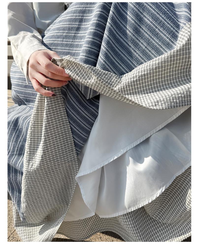 Damen Hohe Taille Japanischer Retro Streifen A-Linien Schirmrock – Schlankmachend und Elegant für Frühling/Sommer