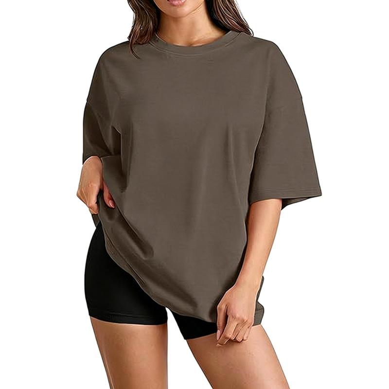 Women's Solid Color Round Neck Loose T-shirt Short Sleeve Top