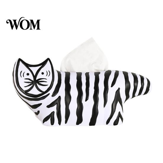 Cute Tissue Dispenser Box, Striped Cat Shape Dispenser, with Ample Interior Compact Box Container Space Vinyl Case, Decorative Durable Paper