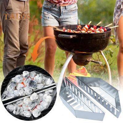 2 Pcs BBQ Charcoal Basket Briquette Holders Wood Chips Grill Accessories Stainless Steel Even Burning Separate Baskets for Various Grills Foods