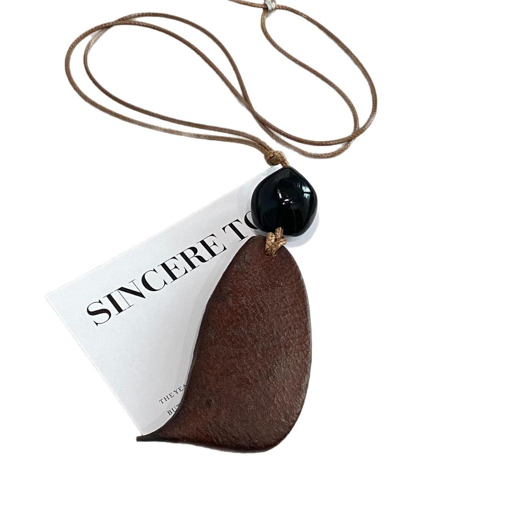 Retro Ethnic Ceramic Wood Necklace: Geometric Fruit Pendant for Women
