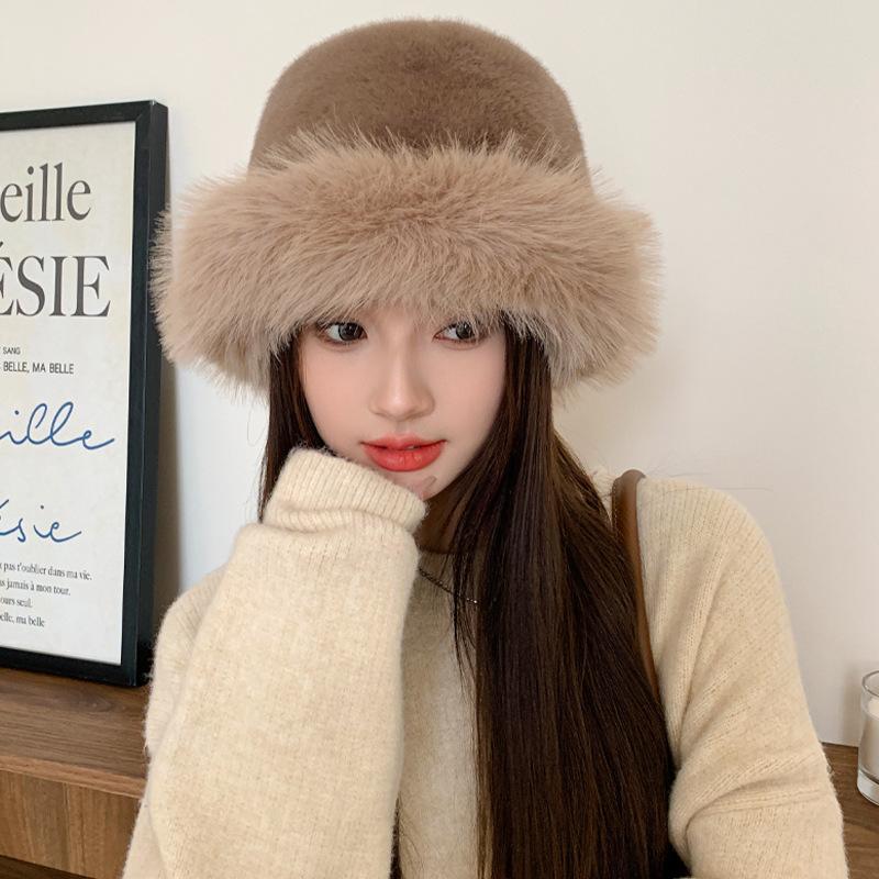 Autumn and Winter High-end Imitation Fur Mink Hat Women's Plush Warm and Cold-proof Ear Protection Washbasin Hat