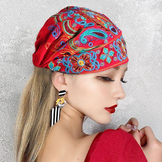 Faixa de Cabelo de Algodão e Linho Bordada Estilo Étnico da Moda Lenço de Cabeça Chapéu de Mãe Touca de Cabelo Bordada Dragão e Fênix Faixa de Cabelo para Mulheres