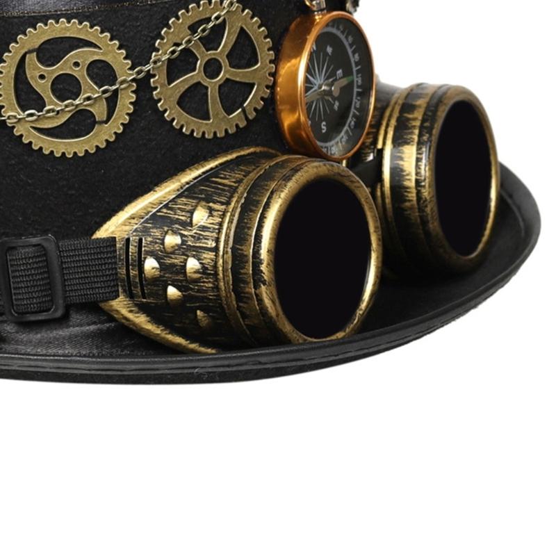 Punk Top Hat Lady with Compass Gears Goggles Compass Head Wear Cosers Costume Accessories for Industrial Age