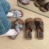 French Retro Versatile Leopard Print One-word Slippers Women's Summer Fashion New Cool Slippers with Skirt Wedge Sandals