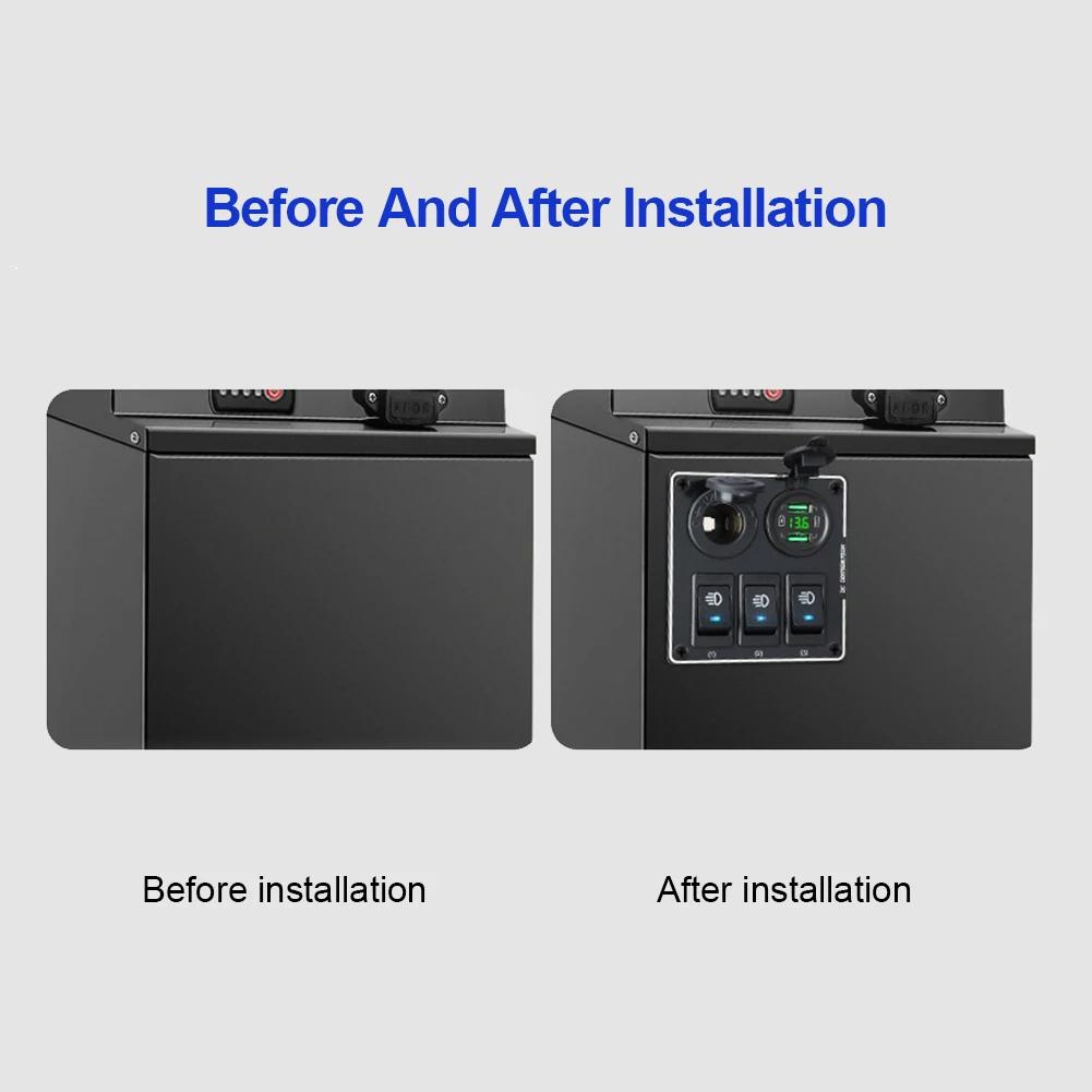 12/24V 3 Gang LED Rocker Switch Panel Boat Truck Car Lights Toggle Buttons Circuit Breaker USB Chargers Power Adapter Voltmeter