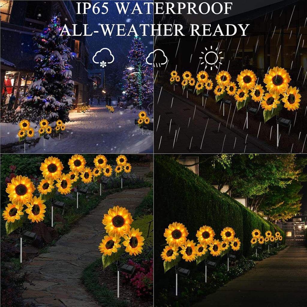 2 Pack Sunflower Solar Lights Outdoor Decor with 3 LED Sunflower Yellow Flower Lights Decorative Waterproof for Patio Lawn Garden Yard Pathway