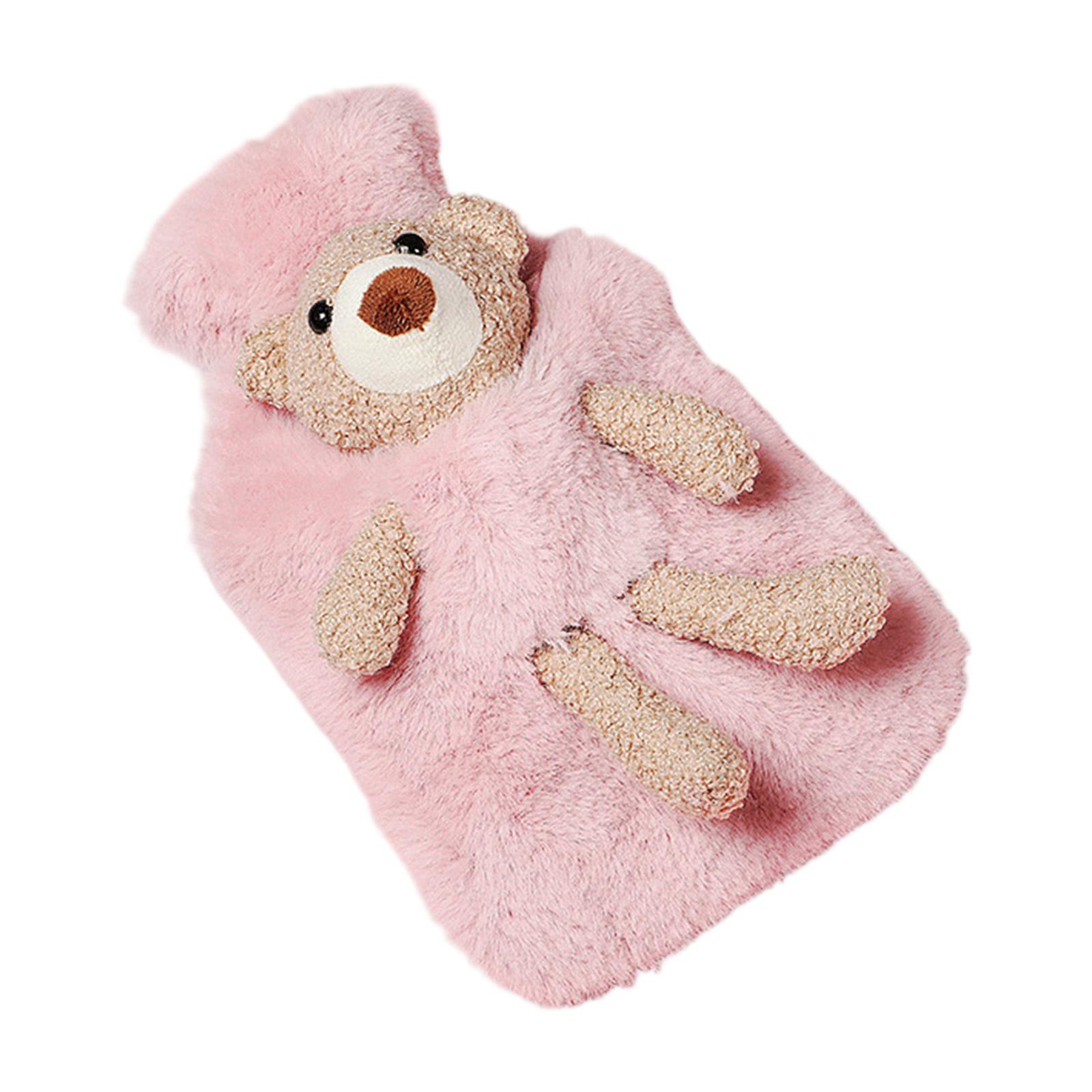 

Winter Cartoon Bear Plush Cloth Cover Rechargeable Hot Water Bottle Removable And Washable One Size розовый