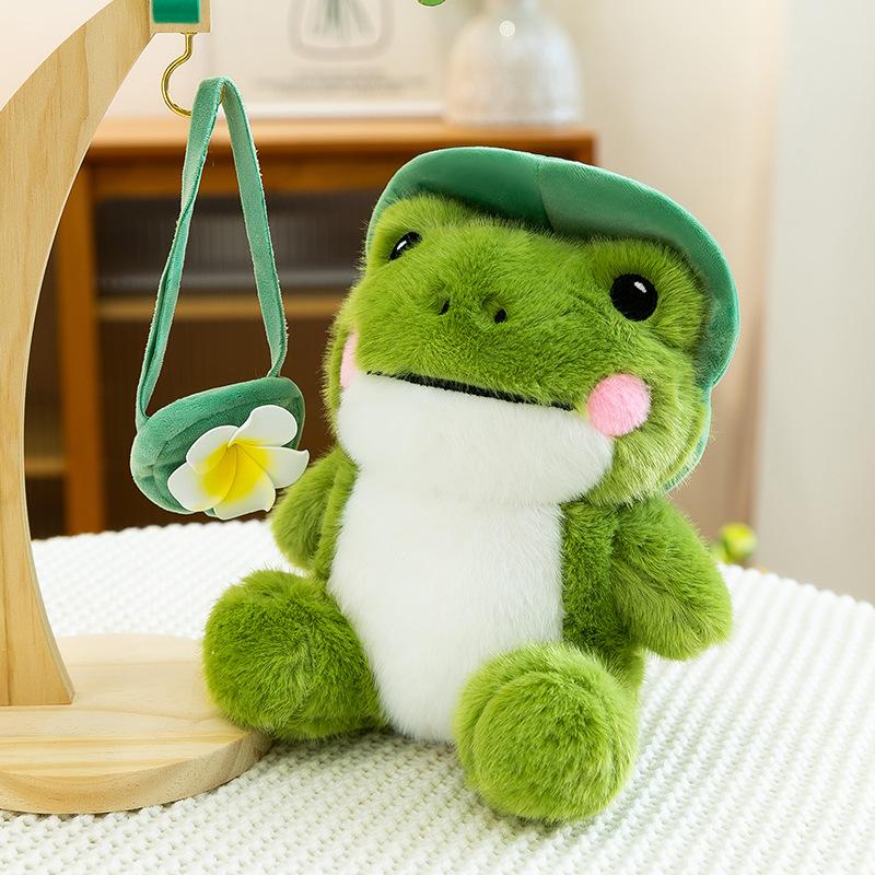 ZOCO Lächelnder Frosch Puppe Reise Frosch Puppe Plüschtier Füllung Tier Weiches Fell Geburtstag Weihnachten Geschenk Cartoon Ornament