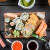 Plato de sushi rectangular en forma de abanico Contenedor de sashimi de comida Tabla de bambú Cocina Vajilla de bambú japonesa Tabla de sushi de madera