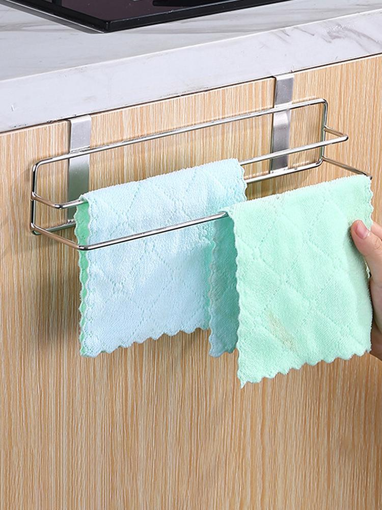 Over Door Towel Holder Stainless Steel Behind Door Towel Rack Double-Layer Storage Rod Kitchen Cloths Hanger
