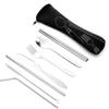 Stainless Steel Outdoor Cutlery Set: Knife, Fork, Spoon, Chopsticks, Straw with Peony Cloth Bag - 7 Pieces
