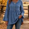 Women S Casual Loose V Neck Long Sleeve Blouse With Lace Trim