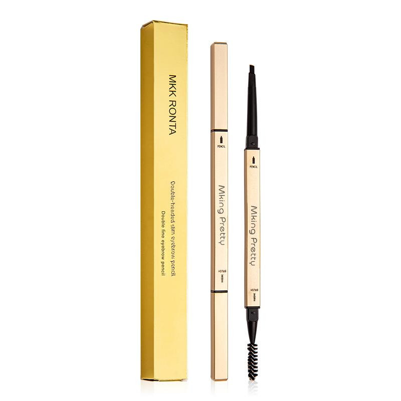 Gold Double-Headed Triangular Eyebrow Pencil: Ultra-Fine, 3D Sketch, Waterproof & Smudge-Proof.