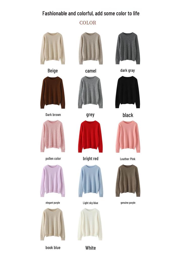Women's 100% Pure Cashmere Round Neck Sweater - Warm, Soft, Loose Knit Pullover Base Layer