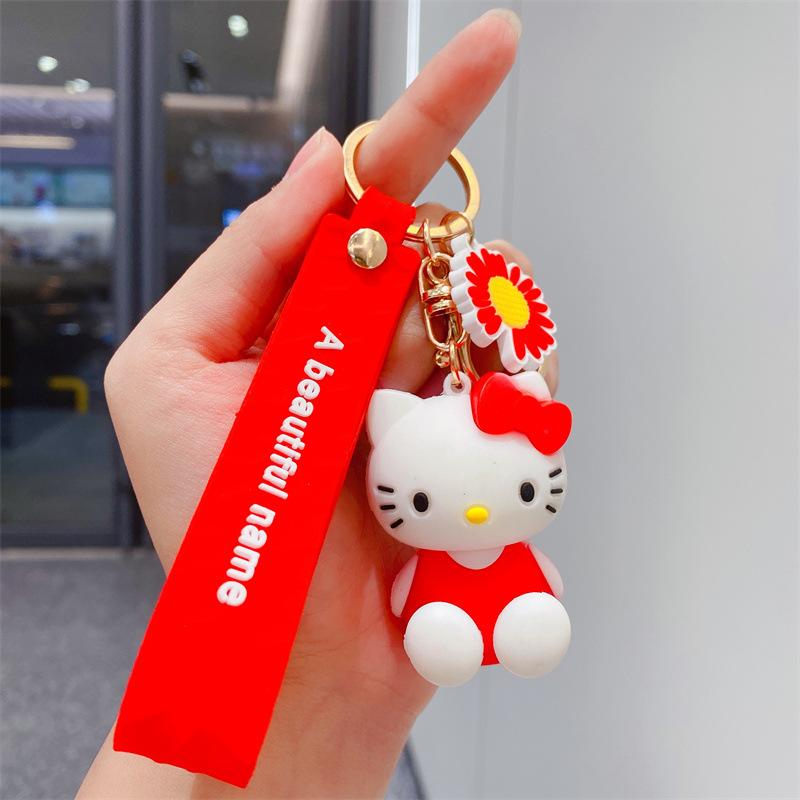New Creative Cute Sitting KT Cat Girl Keychain Cartoon Doll Key Chain Car Schoolbag Pendant