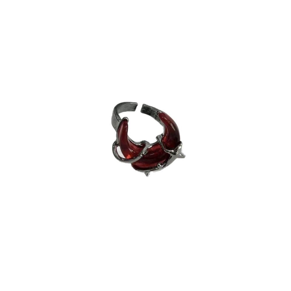 Personality Fashion Red Crescent-shaped Star Celestial Body Opening Adjustable Rings for Men Women Hip-hop Punk Finger Jewelry