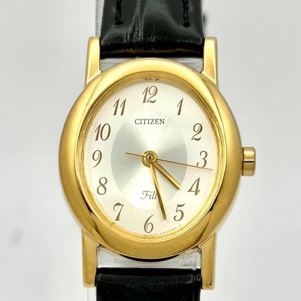 Used [New battery] CITIZEN Fill Gold Women's Watch Oval 1032-K001897 2D0695 New Belt