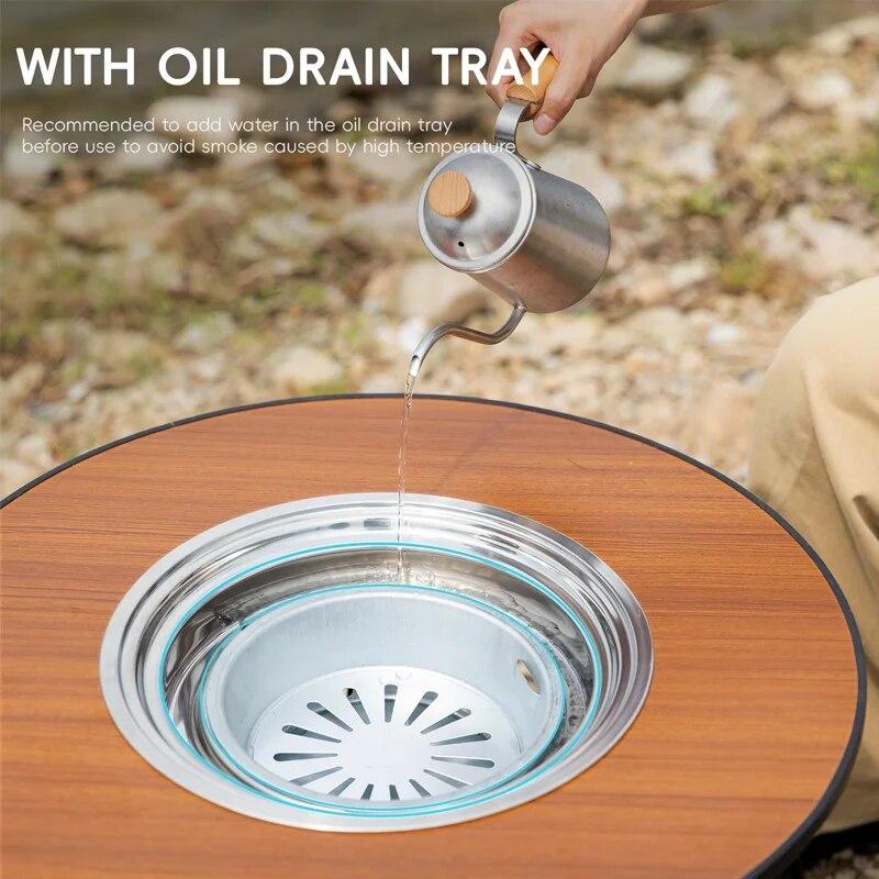 Folding Barbecue Stove Outdoor Camping Tea Boiling Stove Wood Grain Round Folding Table Picnic BBQ Stove