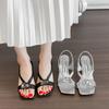 Fashion Crystal High-heeled Cool Slippers Women's 2025 Summer French Temperament Sexy Super Fire Beautiful Outside Wearing Silver Sandals