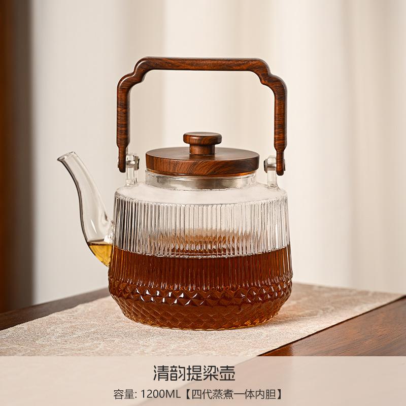 1200ML Large Capacity Glass Kettle Tea Pot Electric Ceramic Stove Steaming and Boiling Integrated Handle Kettle for Tea Brewing