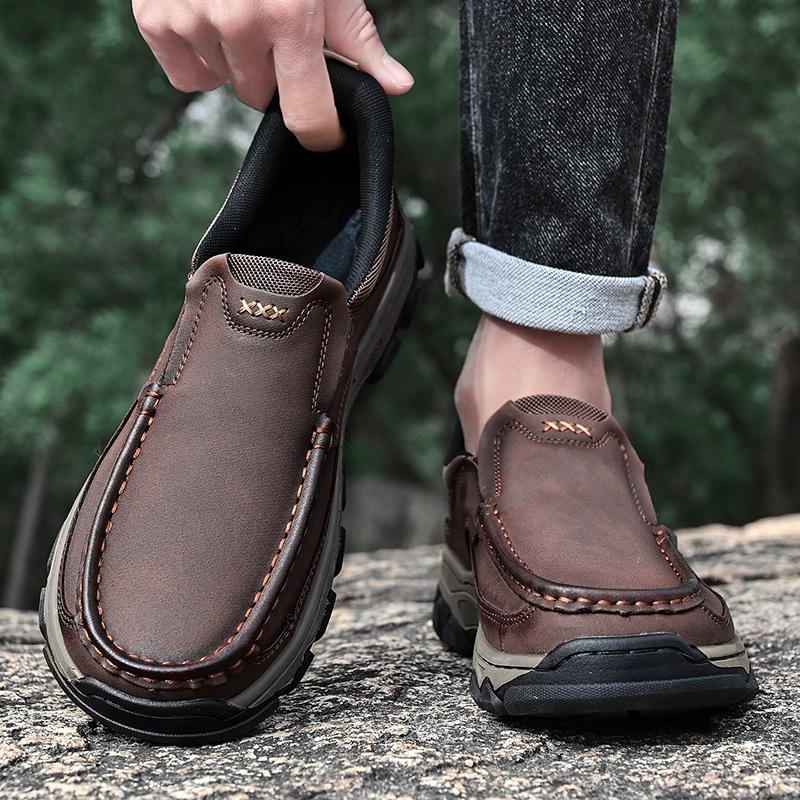 New Trend Men Genuine Leather Loafers Spring Autumn Hiking Shoes Stylish Outdoor Casual Shoes Cowhide Man Slip On Shoe Moccasins